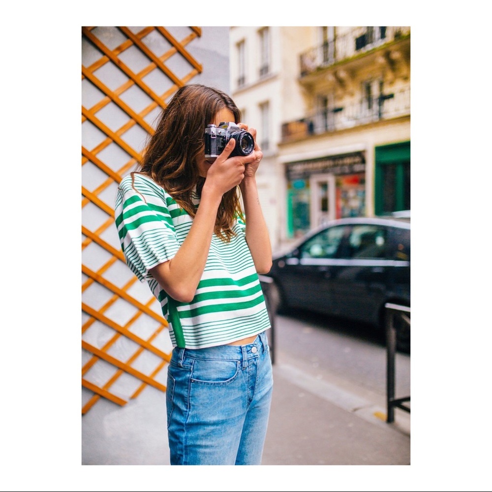 Vintage striped blouse with puff sleeves